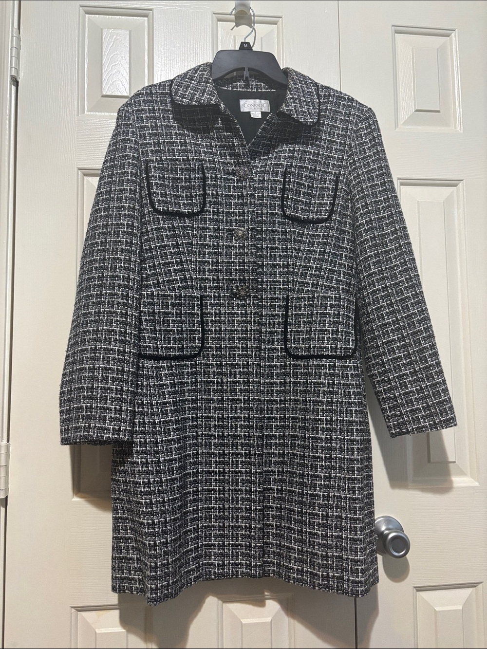 Conrad C Black and White Tweed Pea Coat Size 12